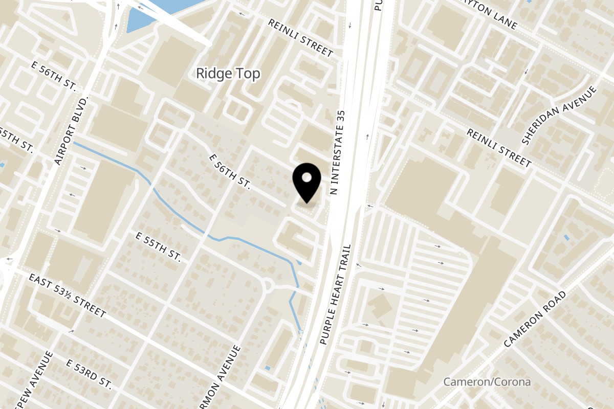 Map showing the location of ZIKI on 5610 N Interstate Hwy 35 #2 in Austin